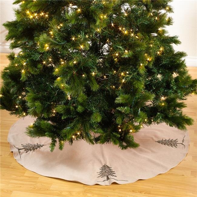 SARO  72 in. Round Silver Beaded Christmas Tree Skirt